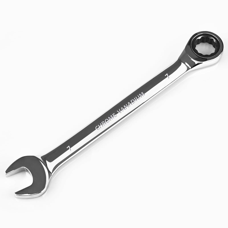 Egofine 7mm Ratcheting Combination Wrench Metric Industrial Grade Gear Spanner with 12Point Design 72Tooth Ratchet Chrome Vanadium Steel
