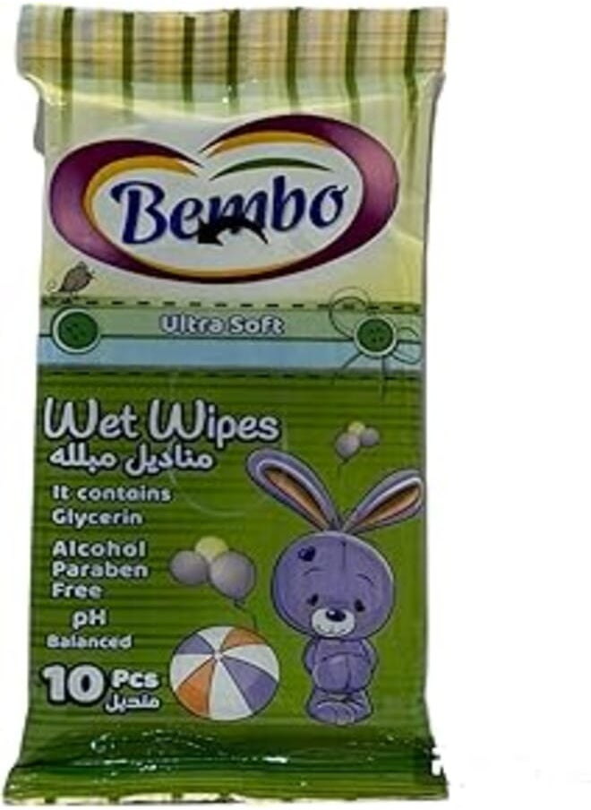 Bembo - Bembo Wet Wipes Ultra soft -Glycerin -Paraben free PH balanced Green-10 PCS - Image 1