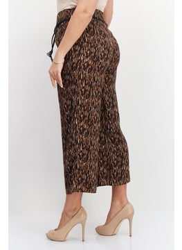 Zero Women Abstract Belted Palazzo Pants, Brown  - Image 4