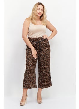 Zero Women Abstract Belted Palazzo Pants, Brown  - Image 3