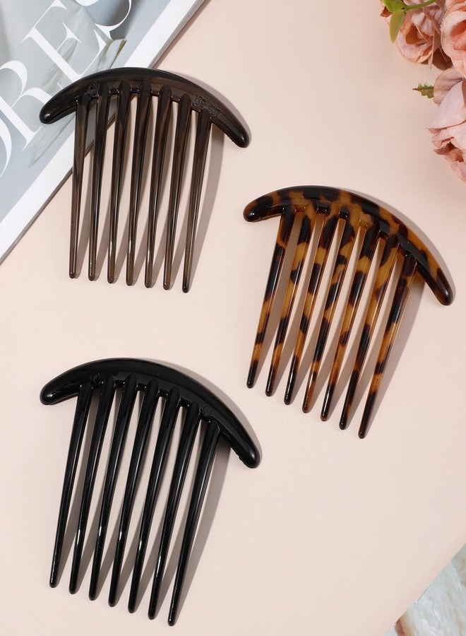 Ymapinc 3PCS French Hair Comb, 7 Tooth Plastic Elegant French Hair Side Combs for Women Girls Tidying up Stray Buns Hairpin Clips Accessories Tortoiseshell Color with Leopard Print - Image 3