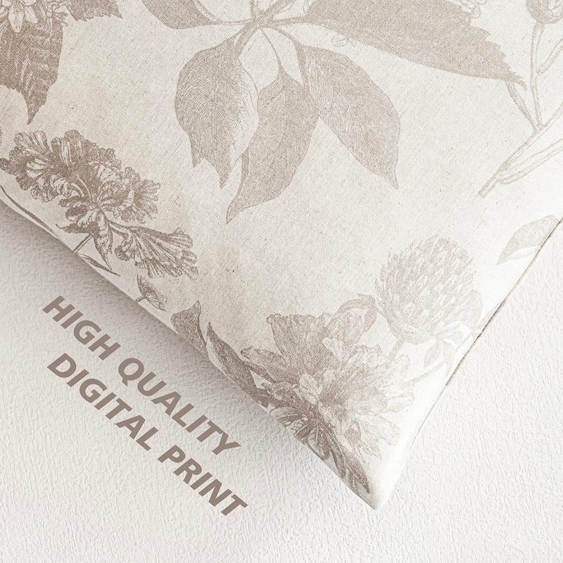 Foindtower Set of 2 Linen Floral Vintage Throw Pillow Covers Neutral Accent Decorative Cushion Covers Farmhouse Boho Home Decor for Sofa Chair Couch Bedroom Living Room,24Ã—24 Inch,Tan Beige - Image 3