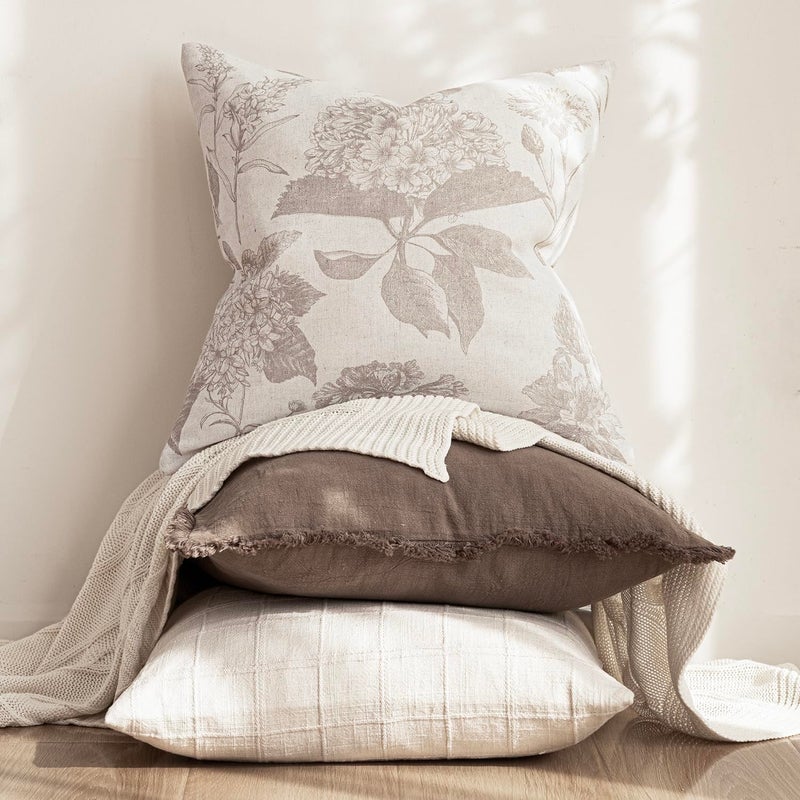 Foindtower Set of 2 Linen Floral Vintage Throw Pillow Covers Neutral Accent Decorative Cushion Covers Farmhouse Boho Home Decor for Sofa Chair Couch Bedroom Living Room,24Ã—24 Inch,Tan Beige - Image 5