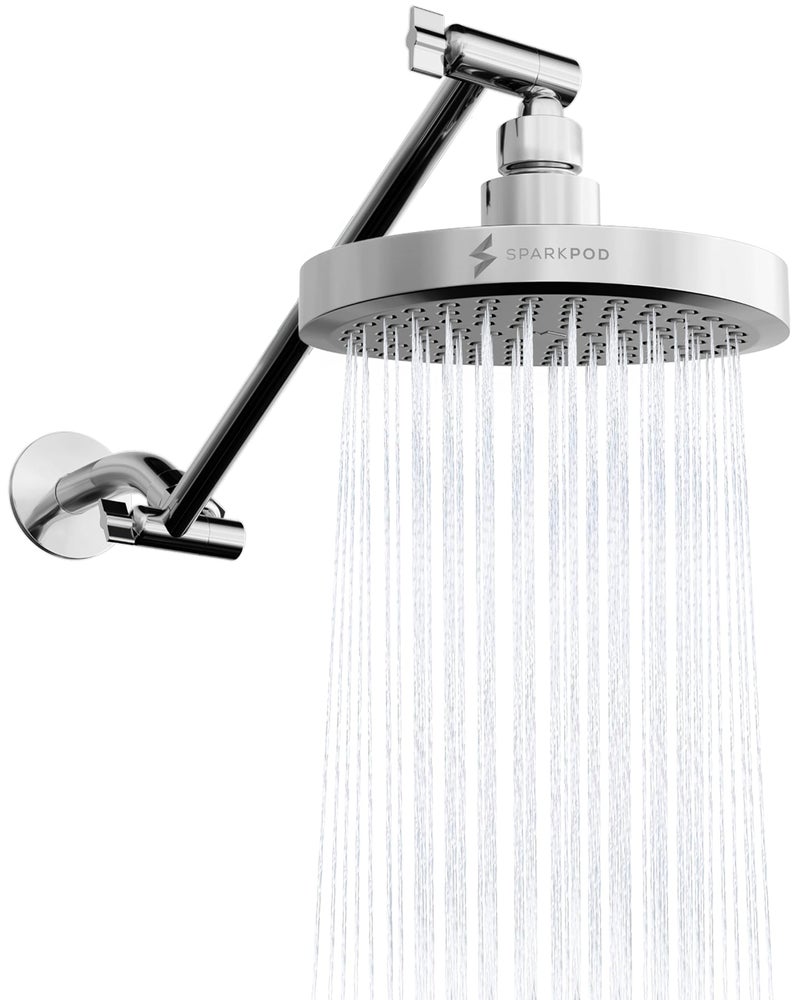 SparkPod Round Rain Shower Head with Extension Arm - Height Adjustable Shower Head with High Pressure Performance - Easy 1-Minute Installation (11" Arm Extension, Luxury Polished Chrome) - Image 1