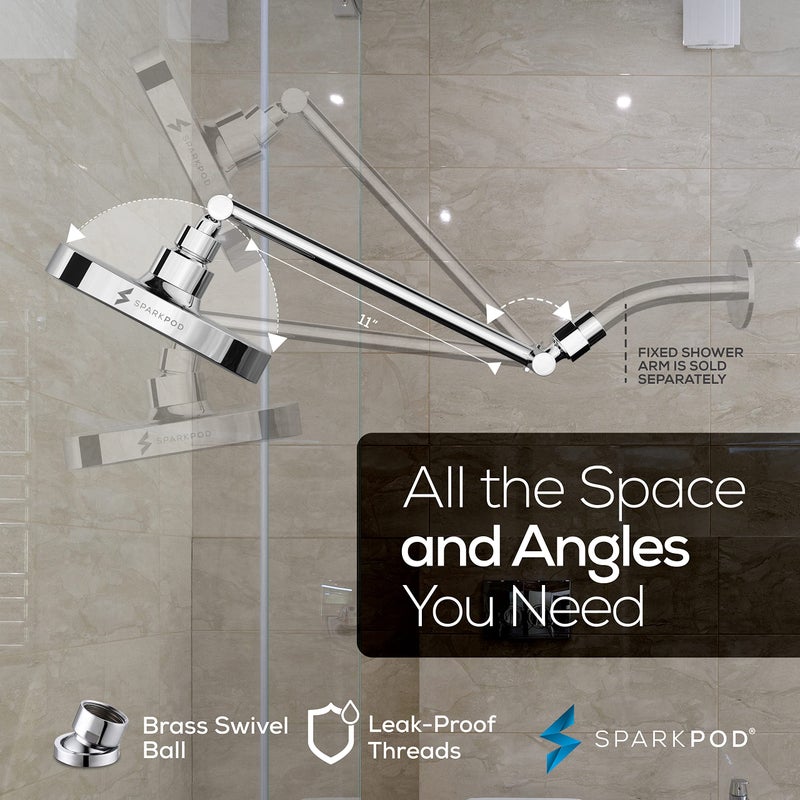 SparkPod Round Rain Shower Head with Extension Arm - Height Adjustable Shower Head with High Pressure Performance - Easy 1-Minute Installation (11" Arm Extension, Luxury Polished Chrome) - Image 5