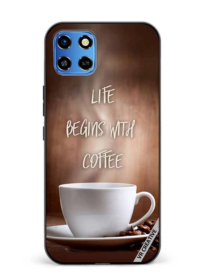 VR CREATIVE Protective Case Cover For Infinix Smart 6 HD Life Begins with Coffee Design Multicolour - Image 1
