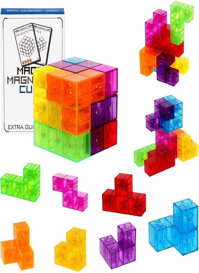 Magnetic - Magnetic Building Blocks Magic Magnetic 3D Puzzle Cubes, Set of 7 Multi Shapes Magnetic Blocks with 54 Guide Cards, Children's Educational Toys and Stress Relief Fidget Toys for Kids Adults - Image 1