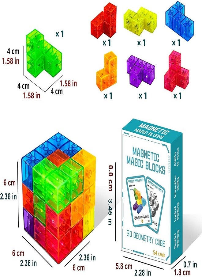 Magnetic - Magnetic Building Blocks Magic Magnetic 3D Puzzle Cubes, Set of 7 Multi Shapes Magnetic Blocks with 54 Guide Cards, Children's Educational Toys and Stress Relief Fidget Toys for Kids Adults - Image 1