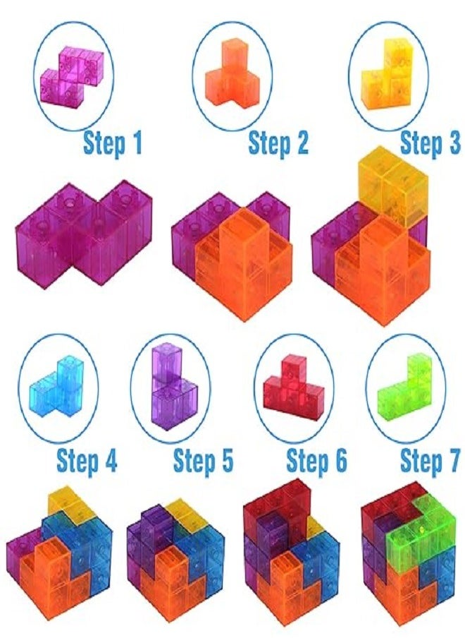 Magnetic - Magnetic Building Blocks Magic Magnetic 3D Puzzle Cubes, Set of 7 Multi Shapes Magnetic Blocks with 54 Guide Cards, Children's Educational Toys and Stress Relief Fidget Toys for Kids Adults - Image 1