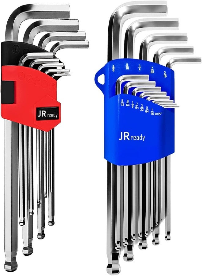 JRready مجموعة مفاتيح سداسية من JRready ST5212، ذراع طويلة، طرف كروي، مجموعة مفاتيح سداسية من 22 قطعة، فولاذ S2، 13 قطعة، بوصة/ 9 قطع، متري - Image 1