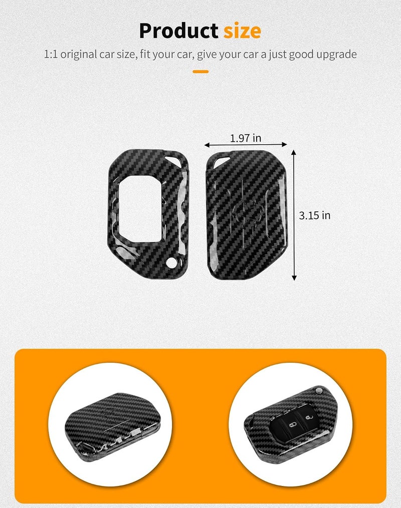 Hoolcar Key Fob Cover Case Key Holder Shell Remote Control Smart Key Fob Protector Compatible with Jeep Wrangler JL JLU & Gladiator JT 2018-2025, Carbon Fiber - Image 4