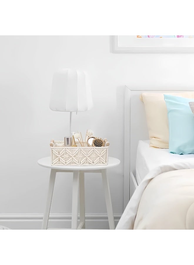 سلال تخزين مصنوعة يدويًا من المكرمية، سلة ورق تواليت منسوجة بمقبض لطاولة الحمام، رف تخزين لغرفة النوم، غرفة المعيشة، المنزل (عاجي) - Image 3