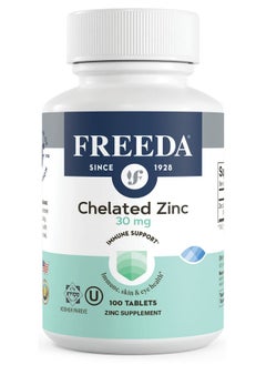 Freeda Chelated Zinc Supplement - Kosher 30 mg Zinc Chelate Zinc Tablets as Albion TRAACS Zinc Bisglycinate - Zinc Chelated for Adults - Pure Zinc 30mg - Zinc for Men & Women - (100 Tiny Tablets) - pzsku/Z15F5870E662F630F6287Z/45/_/1735907472/0bb417fa-1a03-4888-80af-4158d8e5cdeb