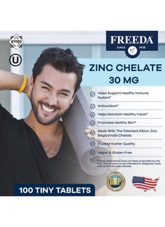 Freeda Chelated Zinc Supplement - Kosher 30 mg Zinc Chelate Zinc Tablets as Albion TRAACS Zinc Bisglycinate - Zinc Chelated for Adults - Pure Zinc 30mg - Zinc for Men & Women - (100 Tiny Tablets) - pzsku/Z15F5870E662F630F6287Z/45/_/1735907487/fa2bbfe1-9f22-477c-b1c3-851d23fa73f7