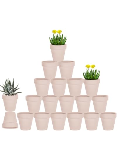 vensovo 3 Inch Pink Terra Cotta Terracotta Pots with Drainage 20 Pack Clay Flowerpots Succulent Nursery Planter Great for Plants Crafts Wedding Favor - Image 1