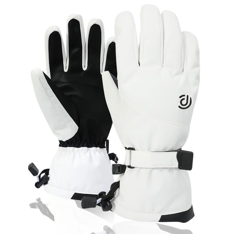 Unisex White Winter Ski Gloves Touchscreen Thermal Cycling Apricot white 