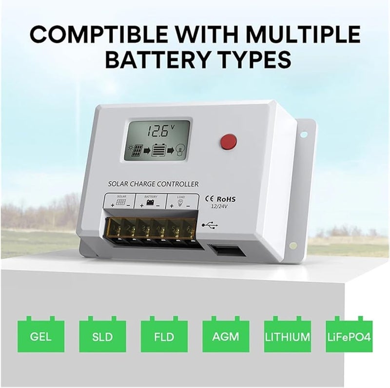 10A 24V PWM Solar Charge Controller With LCD Display Dual USB And Multiple Load Control Modes - Image 5