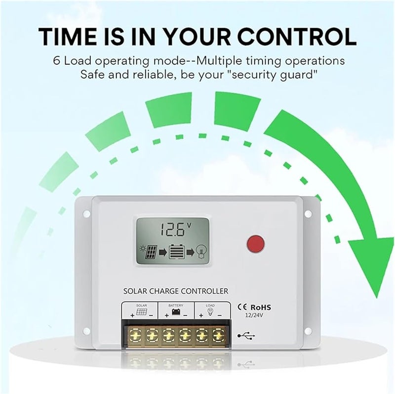 10A 24V PWM Solar Charge Controller With LCD Display Dual USB And Multiple Load Control Modes - Image 4