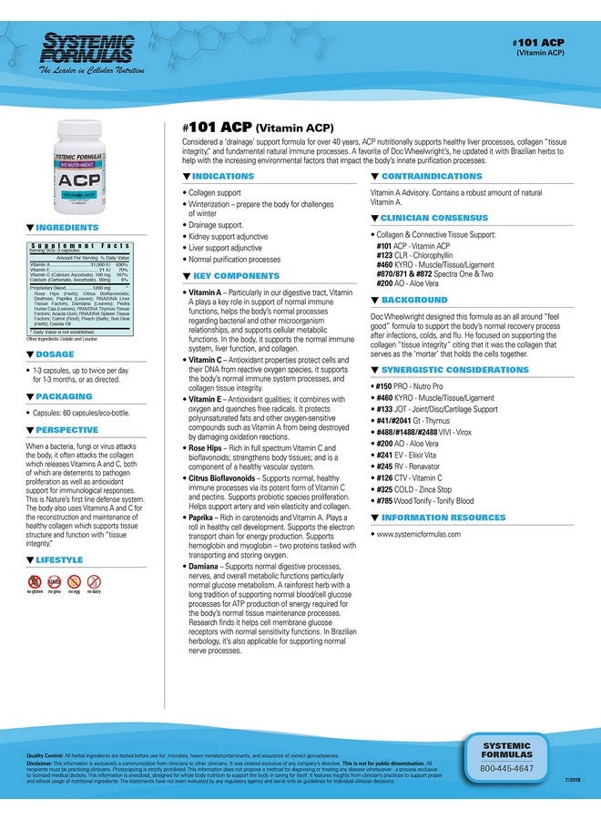 Systemic Formulas Systemic Formulas Bio Nutriment #101 Vitamin ACP 60 Capsules. Collagen Support, Winter Support, Immune Support.  - Image 3