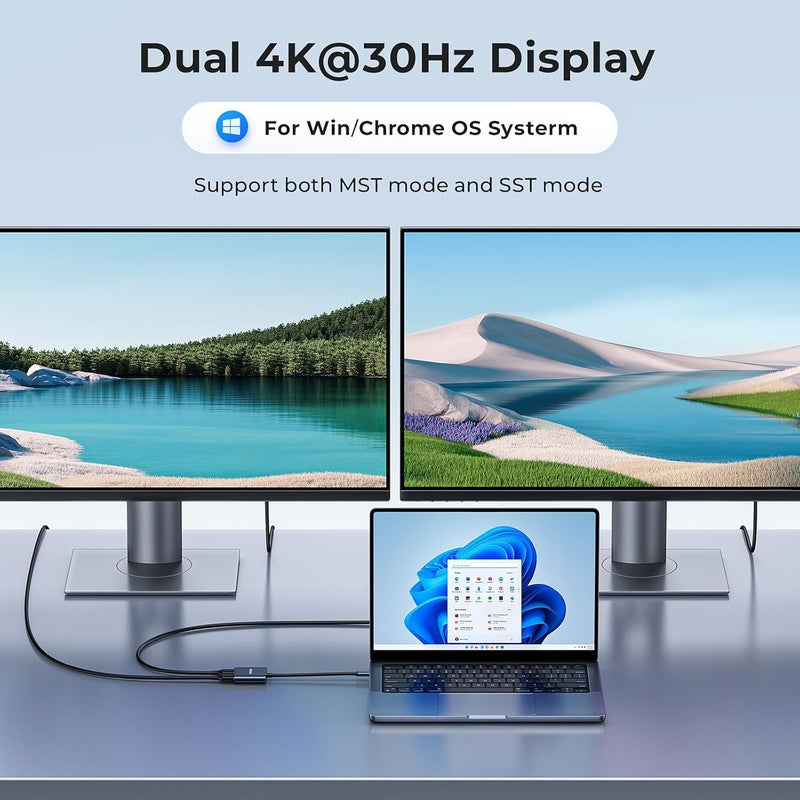 Raycue USB-C to Dual HDMI Adapter 4K@60Hz, Type-C to HDMI Converter for Dual Monitors, USB-C Hub for MacBook/Laptop/HP/Dell/Surface/Lenovo/Thinkpad/Chromebook - Image 2