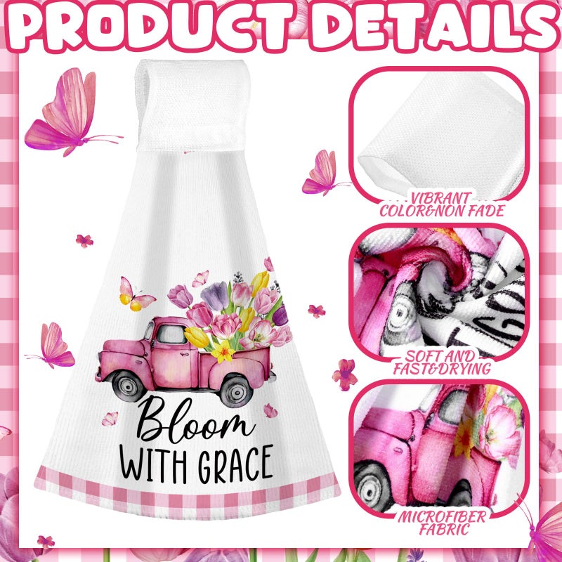 Tegeme 6 Pcs Hanging Kitchen Towels with Loop, Absorbent Hand Tie Towels Microfiber Decorative Fast Drying Kitchen Hanging Towel for Home Bathroom(Tulip) - Image 4