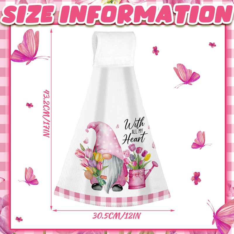 Tegeme 6 Pcs Hanging Kitchen Towels with Loop, Absorbent Hand Tie Towels Microfiber Decorative Fast Drying Kitchen Hanging Towel for Home Bathroom(Tulip) - Image 3