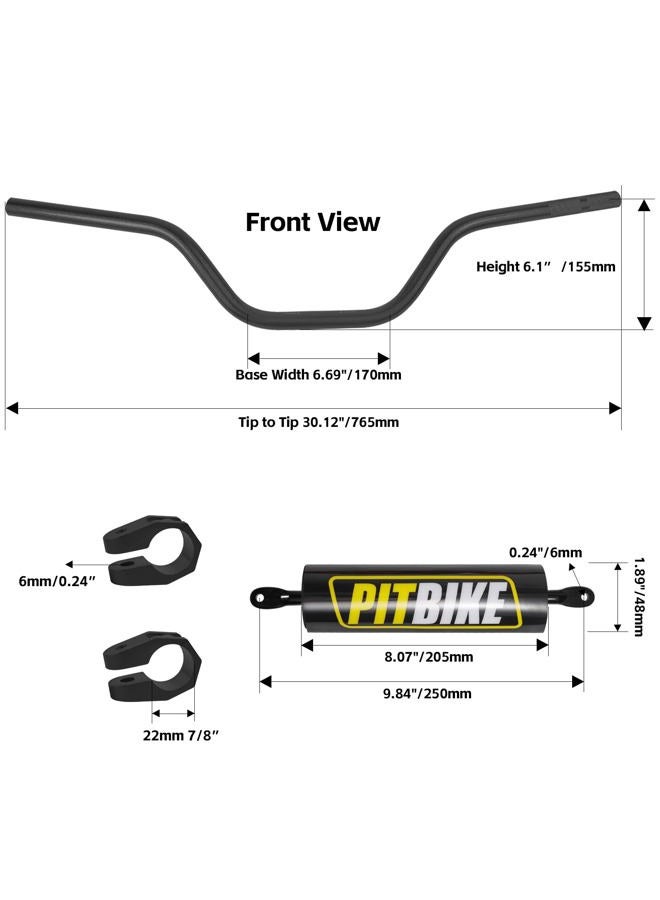 DAYIMADE 7/8" Pit Bike Handlebars Set with Foam Pad & Grips -Motorcycle Handlebars for CRF YZF KXF KLX RMZ DRZ Dirt Bike, ATV, Quad, E-Bike Mods,T6 Aluminum 7/8 Motorcycle Handlebar Upgrade (Black&Black) - Image 2
