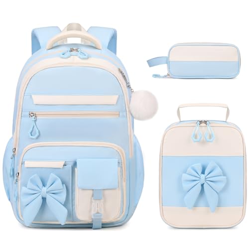 DIGOBAY Backpack for Girls 3PCS Girls Backpack for School with Lunch Bag Pencil Case Cute Kids Teens Bookbag for Kindergarten Elementary Preschool Middle School Blue - Image 1