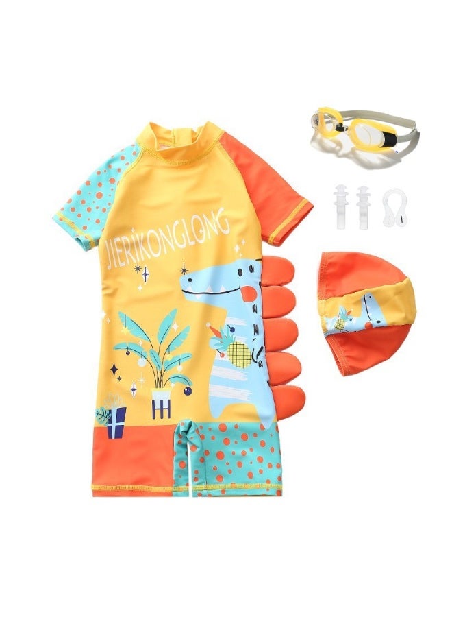 SISGL Children's Swimsuit For Boys Dinosaur Design Short Sleeve With Cap One Piece Surfing Suit Baby Swimming Pool Boy Swimsuit - Image 1