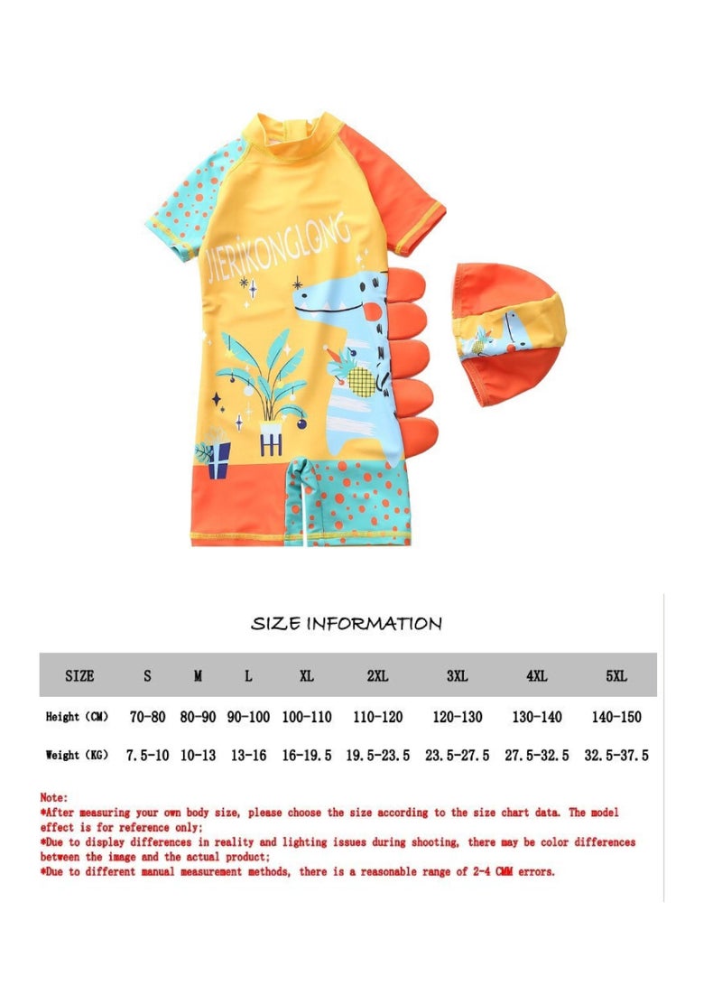 SISGL Children's Swimsuit For Boys Dinosaur Design Short Sleeve With Cap One Piece Surfing Suit Baby Swimming Pool Boy Swimsuit - Image 3