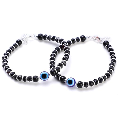 DHRUVS COLLECTION 925 Silver Evil Eye Nazariya Black & Silver Crystal Beads Bracelet for Baby Boys & Baby Girls (Length - 4.5 Inch, Suitable for 6 Months to 18 Months) - Image 2