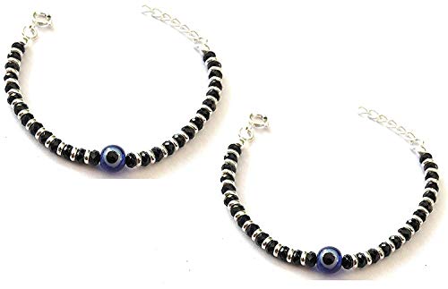 DHRUVS COLLECTION 925 Silver Evil Eye Nazariya Black & Silver Crystal Beads Bracelet for Baby Boys & Baby Girls (Length - 4.5 Inch, Suitable for 6 Months to 18 Months) - Image 1