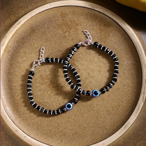 DHRUVS COLLECTION 925 Silver Evil Eye Nazariya Black & Silver Crystal Beads Bracelet for Baby Boys & Baby Girls (Length - 4.5 Inch, Suitable for 6 Months to 18 Months) - Image 4
