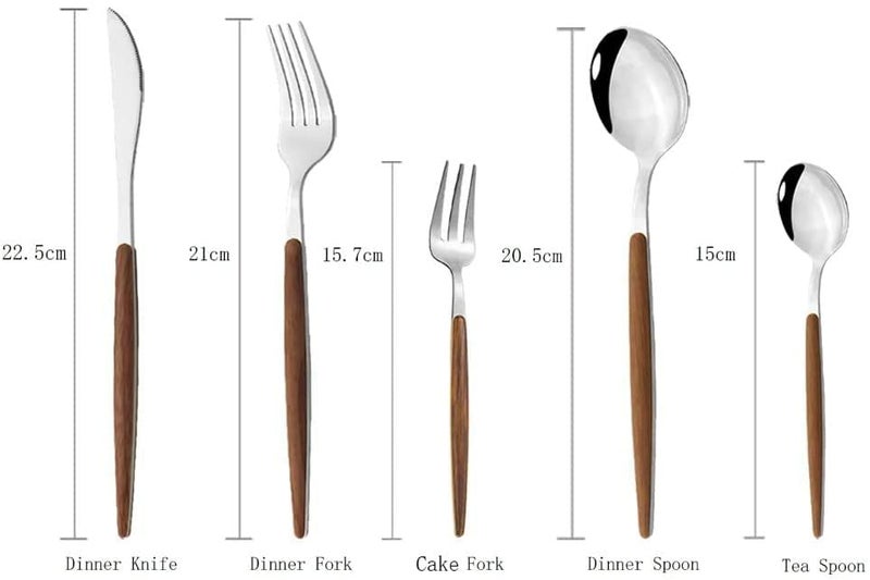WHISKET Matte Silver Silverware Set with Brown Handle Stainless Steel Cutlery Flatware Set Kitchen Utensil Sets Tableware with Knife Spoons and Forks Set 20 - Image 3