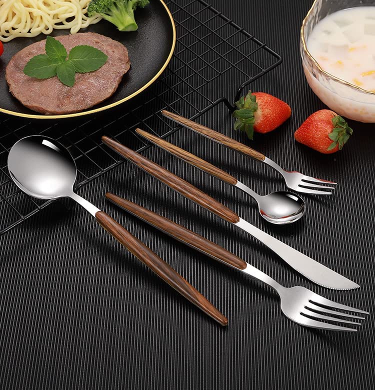 WHISKET Matte Silver Silverware Set with Brown Handle Stainless Steel Cutlery Flatware Set Kitchen Utensil Sets Tableware with Knife Spoons and Forks Set 20 - Image 5