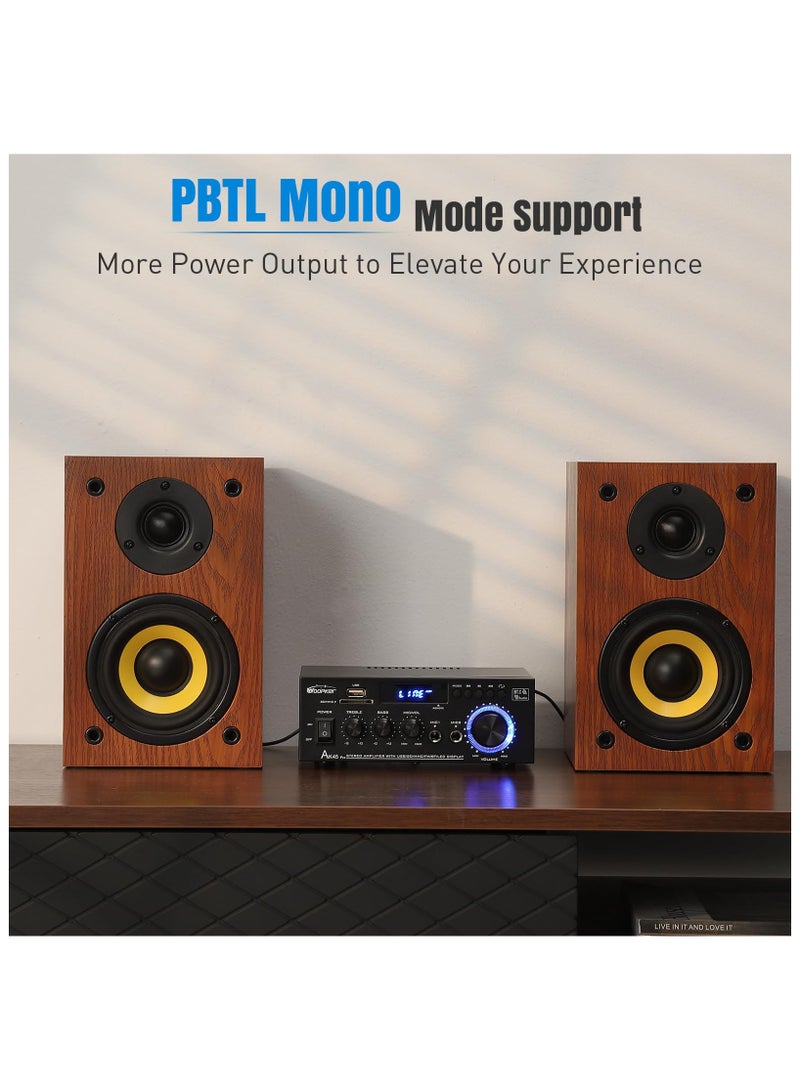 AK45 Pro Home Audio Amplifier Receiver with Bluetooth 5.0 for Studio, Karaoke & Home Theater - 2 Channel 30W Power Stereo System with USB, SD, FM, 2 Mic Inputs - Image 5