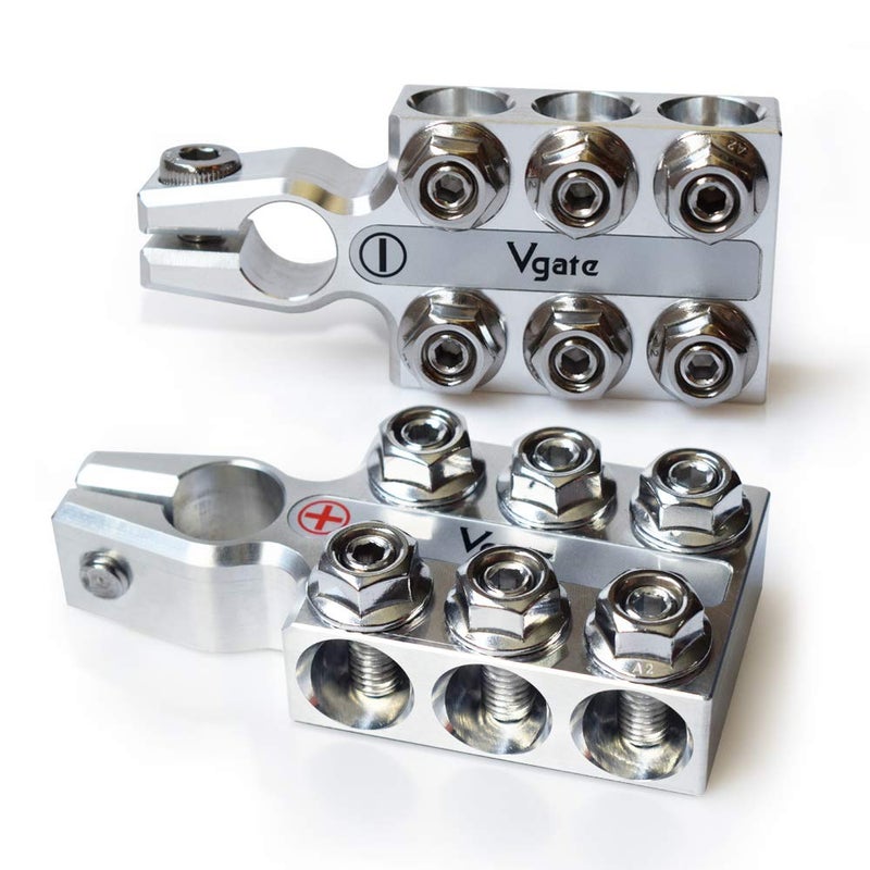 Vgate Lead Acid Battery Terminal Clamps, 8AWG up to 4/0(XL) AWG Gauge, 12-Way Connectors, Positive and Negative (+/-)(Pair) for SAE/DIN/EN Tapered Top Post - Image 1
