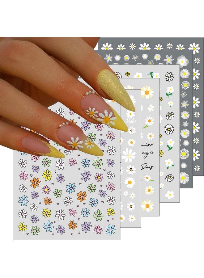 winthrop 6 Sheets Daisy Nail Art Stickers Charming Flower Chrysanthemum 3D Trendy Design Selfadhesive Spring Nail Art Decals Diy Manicure Decoration Supplies Accessories For Women Girls - Image 1