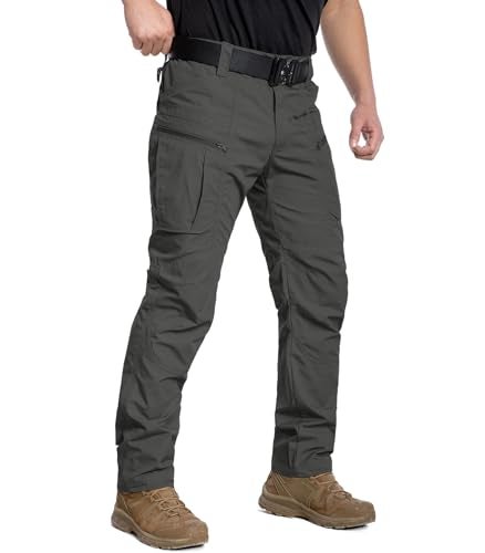 CARWORNIC Mens Ripstop Tactical Pants Water Resistant Cargo Work Pants Lightweight Breathable Outdoor Hiking Pants for EDC Military Combat Security Construction Trekking with 8 Pockets Dark Grey