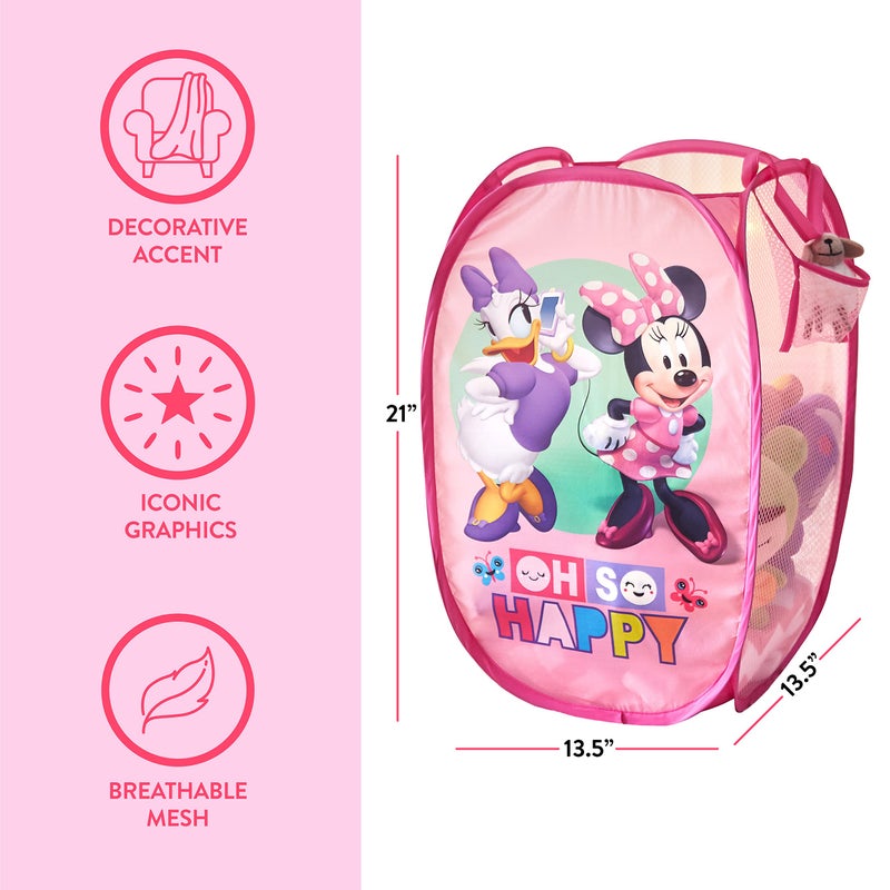 Idea Nuova Disney Minnie Mouse Pop-Up Hamper Oh So Happy  Design  21 H X 13.5 W X 13.5 L  Durable & Collapsible Laundry Basket With Carry Handles For Kids Room - Image 3