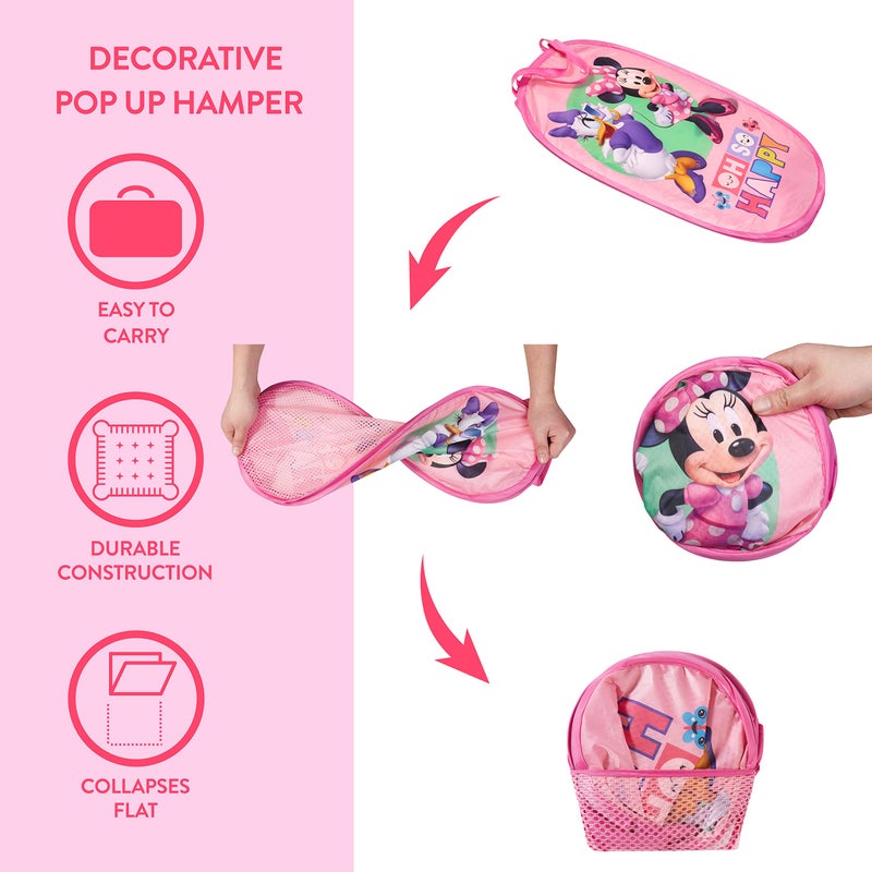 Idea Nuova Disney Minnie Mouse Pop-Up Hamper Oh So Happy  Design  21 H X 13.5 W X 13.5 L  Durable & Collapsible Laundry Basket With Carry Handles For Kids Room - Image 2