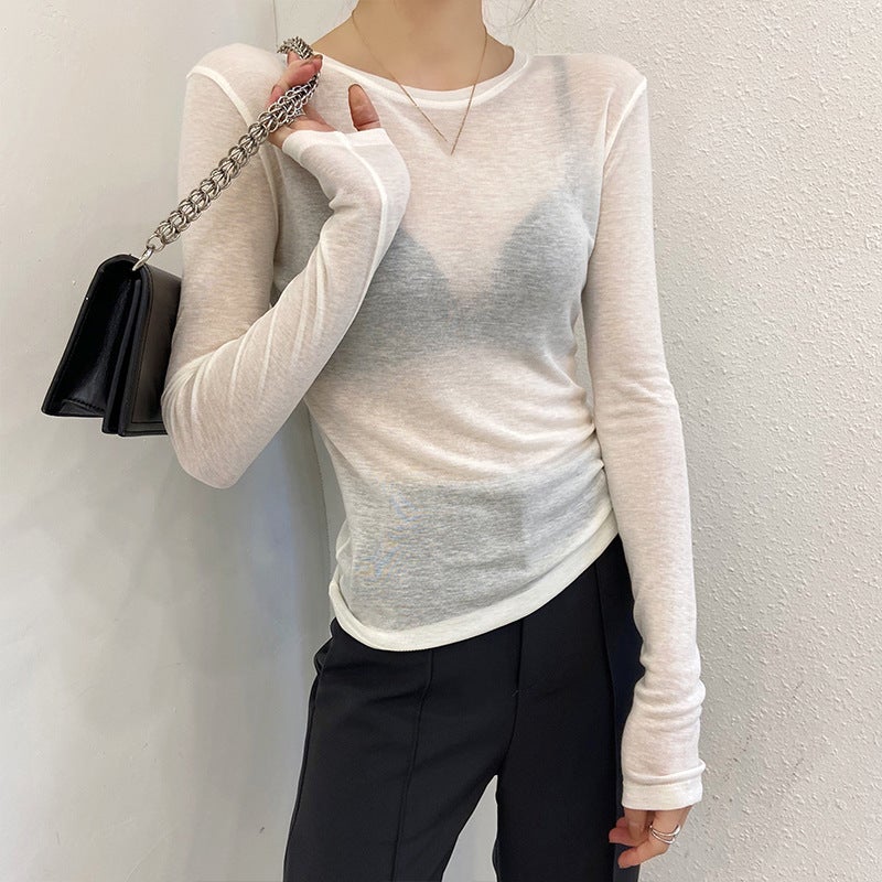 Black Shirt Explosions Inner Base Shirt Women'S Mesh Shirt High-End Perspective T-Shirt - Image 1
