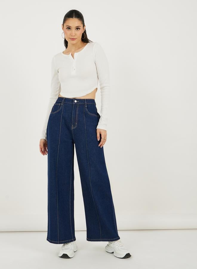 Styli High Rise Wide Leg Pintuck Jeans - Image 1