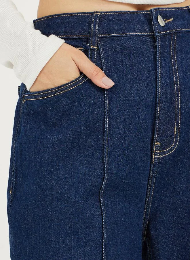 Styli High Rise Wide Leg Pintuck Jeans