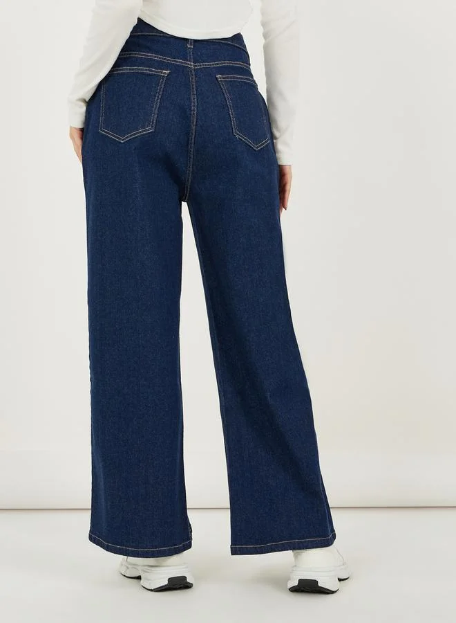 Styli High Rise Wide Leg Pintuck Jeans