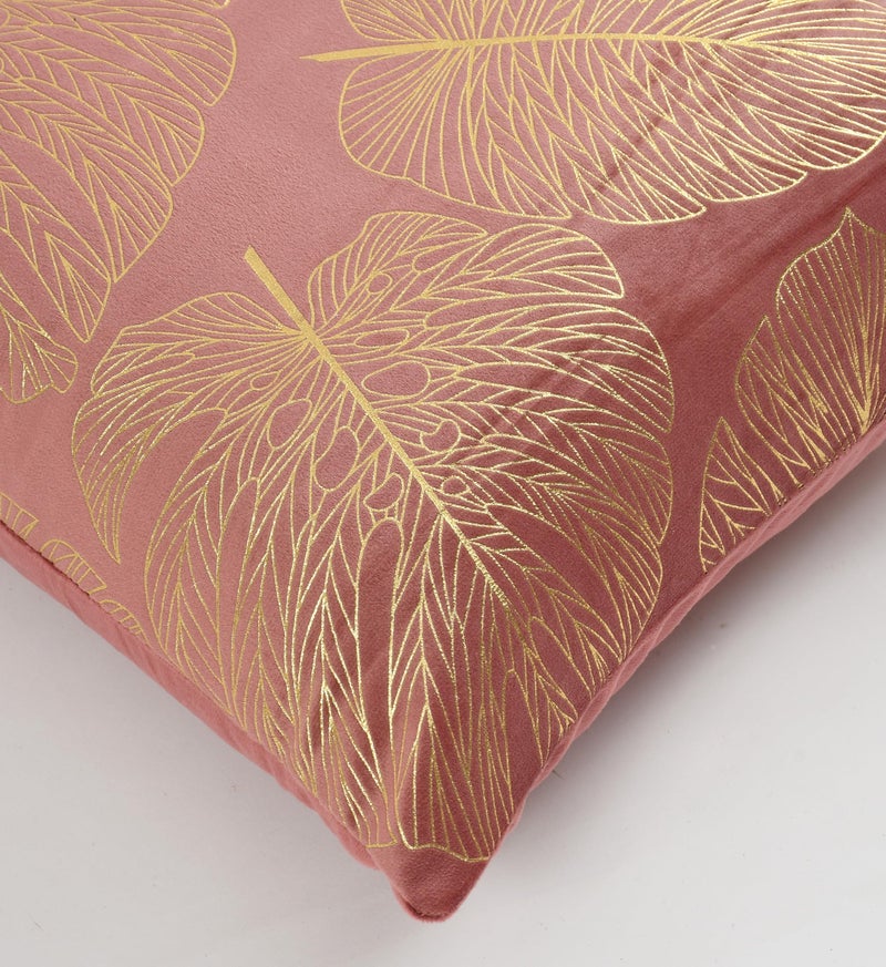 AEROHAVEN™ Rose Set of 2 Gold Leaf Printed Hand Made Velvet Throw/Pillow Cushion Covers - CC-226 - (16 x 16 Inch, Peach) - Image 3