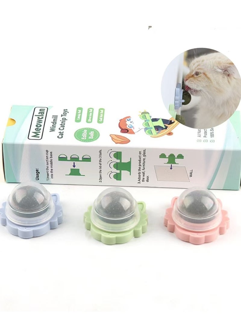 general 3-Piece Set Cartoon Cat Ear Rotating Catnip Ball Self-Adhesive Wall-Mounted Cat Self-Entertainment Toy Teeth Grinding Tool Teeth Cleaning Kitten Toy - Image 1