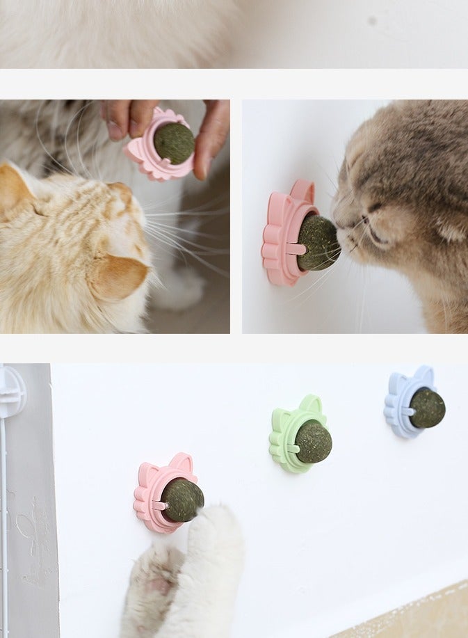 general 3-Piece Set Cartoon Cat Ear Rotating Catnip Ball Self-Adhesive Wall-Mounted Cat Self-Entertainment Toy Teeth Grinding Tool Teeth Cleaning Kitten Toy - Image 2