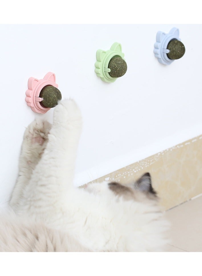 general 3-Piece Set Cartoon Cat Ear Rotating Catnip Ball Self-Adhesive Wall-Mounted Cat Self-Entertainment Toy Teeth Grinding Tool Teeth Cleaning Kitten Toy - Image 4