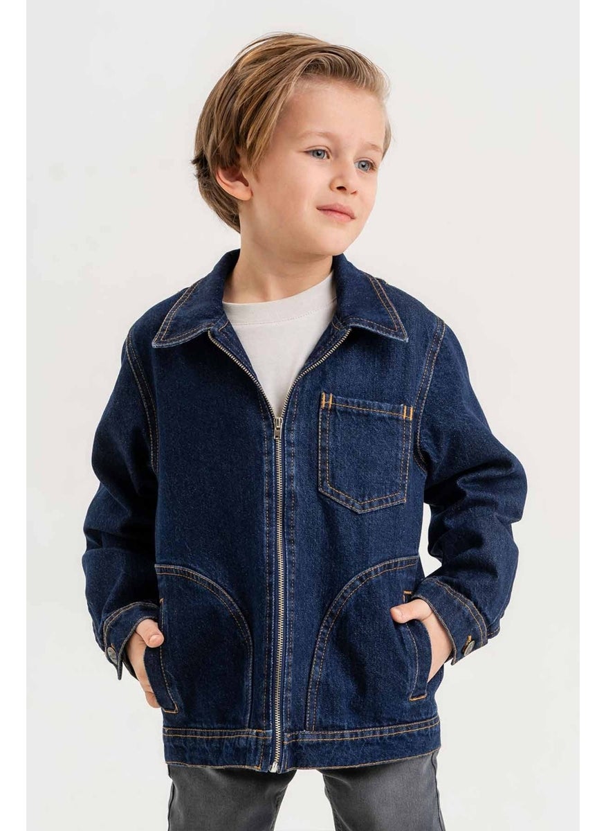 Gold Class Kidswear Zippered Double Pocket Single Chest Pocket Boy Denim Jacket  - Image 1